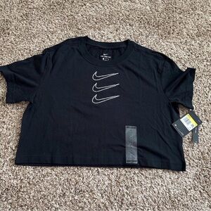 Nike Women's Black Crop Top with Logo Design
